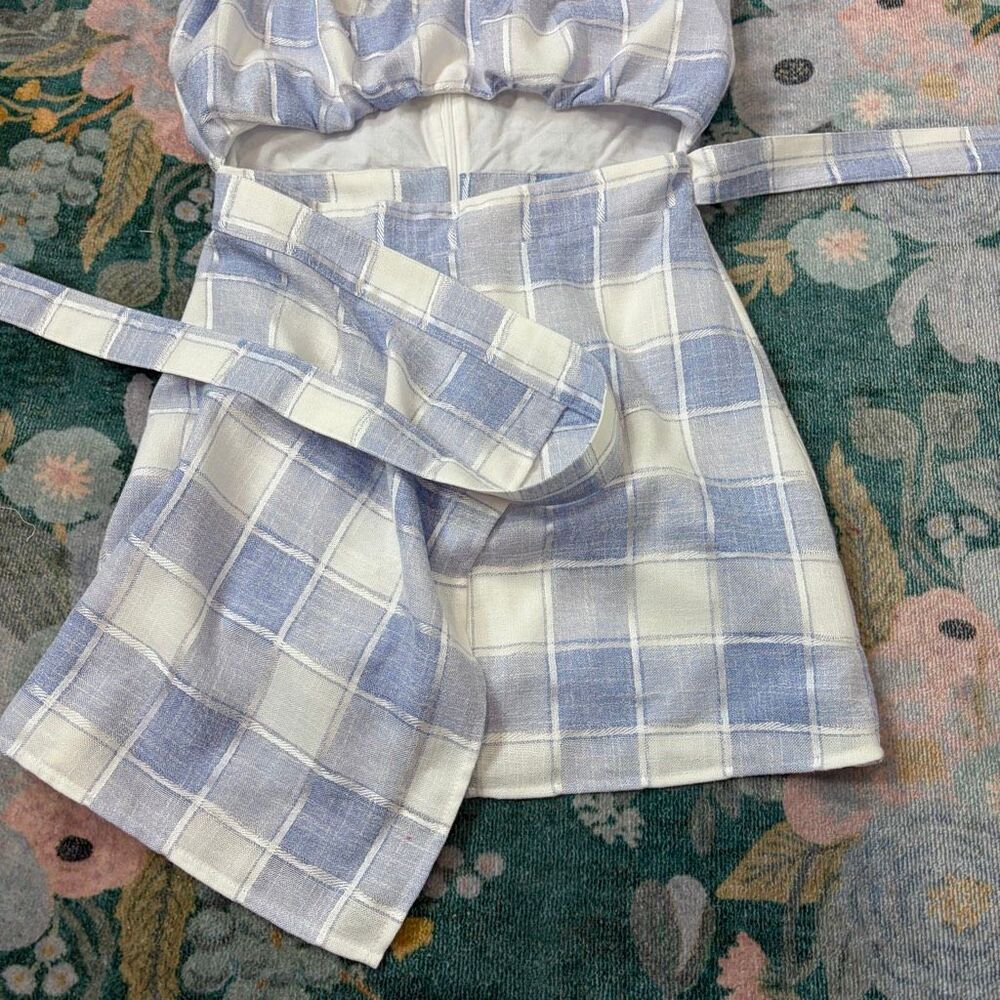 Lovers + Friends Irena Dress Revolve Small Blue White Plaid Cutout Halter Check - Picture 7 of 11